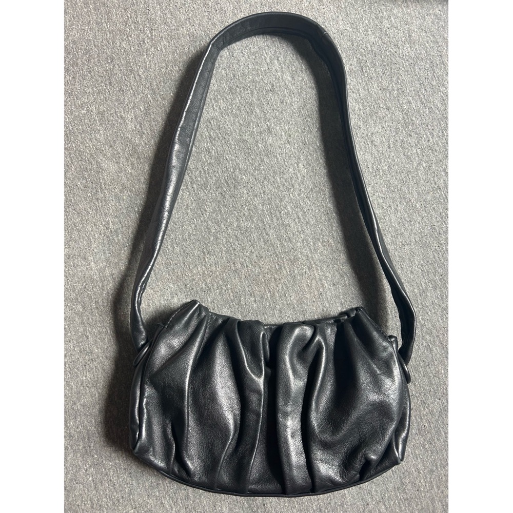 Elleme “Vague” Black Slouchy Leather Shoulder Bag with Ruched Details
